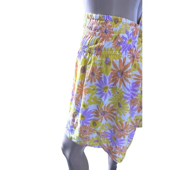 L*SPACE Elastic Waist XL Summer Mini Skirt Floral Purple, Yellow Daisy Print NWT - Picture 6 of 11